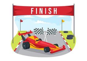 carreras de fórmula coche deportivo alcance en el circuito de carreras la línea de meta ilustración de dibujos animados para ganar el campeonato en estilo plano diseño de plantillas dibujadas a mano vector