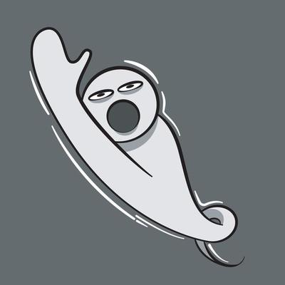 a bald ghost flew up while raising his right hand