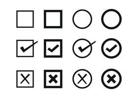 Checkmark and X mark icons set. validation symbols illustration vector