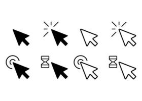 Mouse Click Pointer Icon Set and Computer Mouse. Flat Design illustration. vector