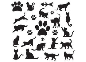 silueta de gato negro en varias poses ilustración vectorial minimalista conjunto aislado en blanco. vector