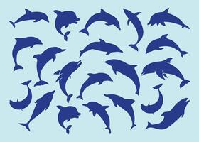 Dolphin sea animal silhouette set. symbol, logo, mascot, icon, sticker, animals swimming, isolated illustration. vector