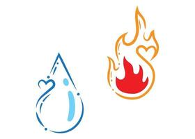 logotipo de agua y fuego de elementos naturales. ilustración de vector de naturaleza dibujada a mano