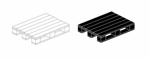 conjunto de iconos de palets de madera de vista lateral aislado sobre fondo blanco vector