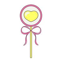Lollipop with a Heart in the Center and a Bow Isolated Element for Day of Valentine vector