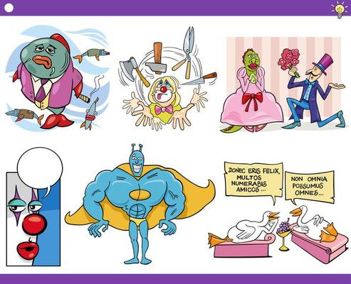cartoon concepts or metaphors with comic characters set