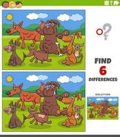 juego de diferencias con personajes de animales de perros de dibujos animados vector