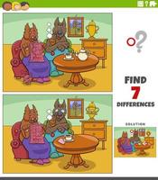 differences game with cartoon senior dogs couple at home vector