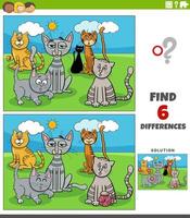 differences game with cartoon cats animal characters vector