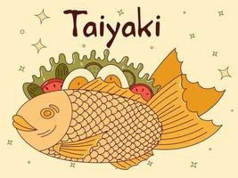 Traditional Japanese food. Asian Taiyaki. Fish-shaped sandwich. Vector illistration