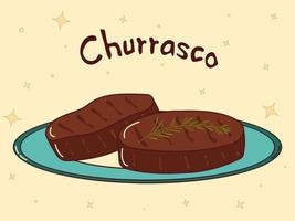 Brazilian traditional food. Churrasco. Vector illustration in hand drawn style