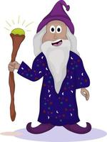 Funny wise Wizard Smiling and Holding Magic Wand vector