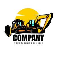 logotipo de bulldozer o tractor con vector de excavadora para empresa de construcción