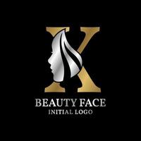 elemento de diseño de logotipo de vector inicial de cara de belleza de letra x