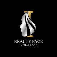 elemento de diseño de logotipo de vector inicial de cara de belleza de letra i