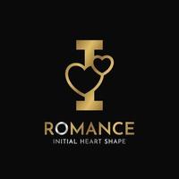 royal letter I with heart shape initial vector logo design