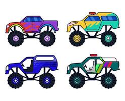 Collection of monster truck. Heavy vehicle design suitable for sticker, t-shirt, or vehicle club logo. vector