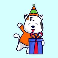 lindo gato con tema de celebración de fiestas festige. adecuado para año nuevo, cumpleaños u otra tarjeta o pancarta de invitación de fiesta. vector