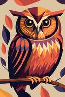 owl cartoon flat color vector poster. abstract owl wall art print background