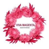 Thistle flower round frame in color of year 2023 - Viva Magenta. photo