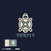 diseño de vector de logotipo de tortuga simple y elegante con plantilla de tarjeta de visita adecuada para diseño gráfico web y móvil, logotipos de empresa, productos de negocio en el mercado sobre fondo azul.