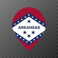 Map pointer with flag Arkansas state. Alabama flag. Vector illustration.