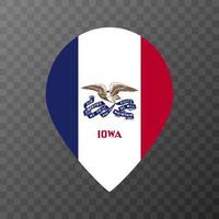 Map pointer with flag Iowa state. Vector illustration.