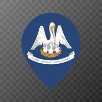 Map pointer with flag Louisiana state. Vector illustration.
