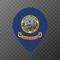 Map pointer with flag Idaho state. Vector illustration.