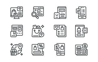 conjunto de iconos de comercio electrónico con estilo monoline para aplicación vector