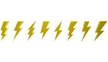 3D Set lightning bolt. Thunderbolt on transparent PNG Background