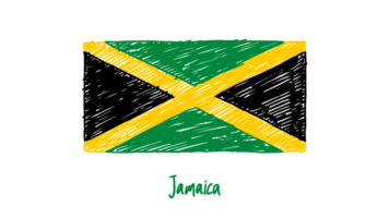 drapeau national de la jamaïque illustration de croquis de couleur au crayon avec fond transparent png