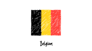 ilustração de esboço de cor de lápis de bandeira de país nacional de Bélgica com fundo transparente png
