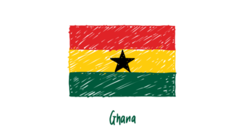 Ghana nazionale nazione bandiera matita colore schizzo illustrazione con trasparente sfondo png
