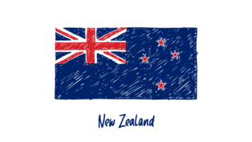 ilustración de boceto de color de lápiz de bandera de país nacional de nueva zelanda con fondo transparente png
