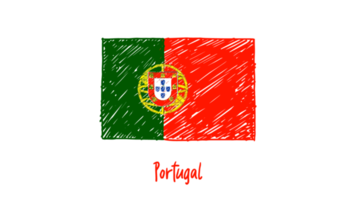 illustration de croquis de couleur de crayon de drapeau de pays national du portugal avec fond transparent png