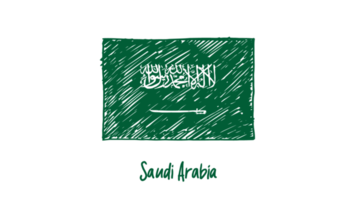 Saudi Arabia National Country Flag Pencil Color Sketch Illustration with Transparent Background png