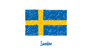 Sverige nationell Land flagga penna Färg skiss illustration med transparent bakgrund png