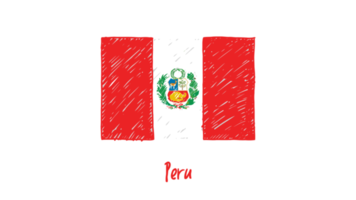 ilustración de boceto de color de lápiz de bandera de país nacional de perú con fondo transparente png