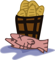 illustration de cinq pains et deux poissons dans un panier png