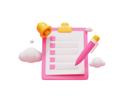 Survey with check mark on clipboard checklist report application pencil web icon 3d illustration png