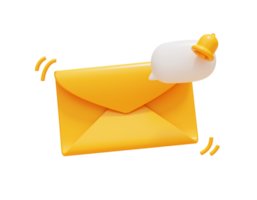 envelope amarelo com notificação de sino elemento de contato social mensagem alarme web ícone ilustração 3d png