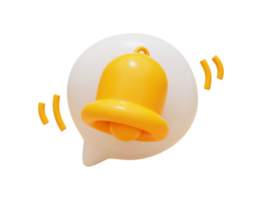 notificação de sino no alerta de bate-papo com balão de fala novo sinal de informação de evento ou símbolo ícone do site ilustração 3d png