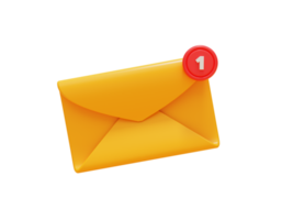 sobre amarillo con notificación de nuevo mensaje de correo electrónico en la bandeja de entrada icono web ilustración 3d png
