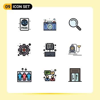 9 paquete de color plano de línea de relleno de interfaz de usuario de signos y símbolos modernos de elementos de diseño de vector editables de vista de gestión gráfica de conjunto de objetivos