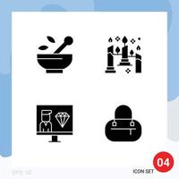 Pack of 4 Modern Solid Glyphs Signs and Symbols for Web Print Media such as hospital develop soup flame programmer Editable Vector Design Elements