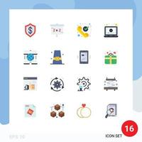 Mobile Interface Flat Color Set of 16 Pictograms of internet tutorial call online received Editable Pack of Creative Vector Design Elements