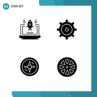 Set of 4 Modern UI Icons Symbols Signs for business fruit gear compass lemon Editable Vector Design Elements