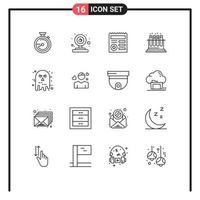 Modern Set of 16 Outlines and symbols such as face tube basic test lab Editable Vector Design Elements