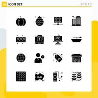 Universal Icon Symbols Group of 16 Modern Solid Glyphs of cooking house ornaments building database Editable Vector Design Elements